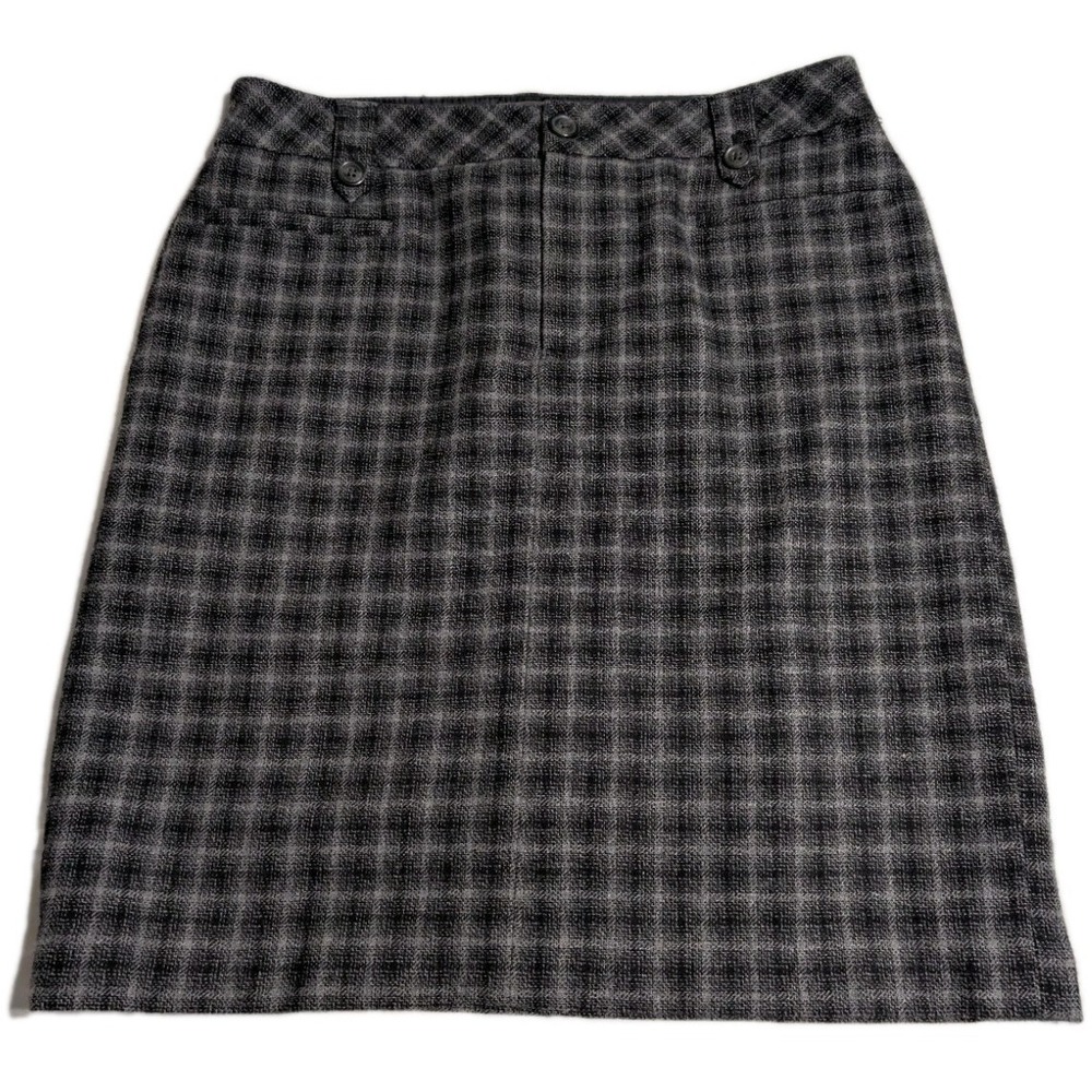 Eddie Bauer Wool Plaid Straight Skirt Charcoal Gray Career Knee Length Womens T8